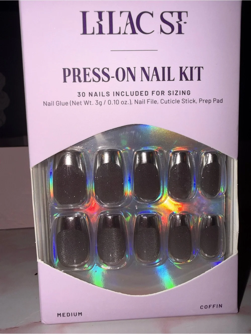 Lilac St. Silver Press-On Nail Kit - Medium Coffin (12 Nails)